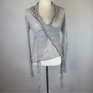 Wink Boho Fairy Abstract Patterned Mesh Blouse in Black and White Womens Sz 6